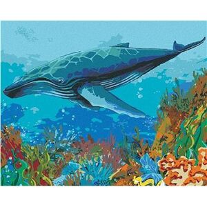 Veľryba a koralový útes, 40×50 cm, vypnuté plátno na rám