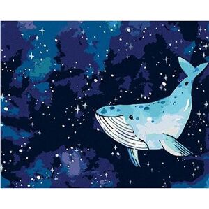 Veľryba pláva po nočnej oblohe, 80 × 100 cm, plátno napnuté na rám