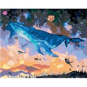Veľryba potápajúca sa do fantasy vesmíru, 40×50 cm, bez rámu a bez vypnutia plátna