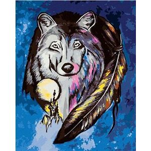 Vlk s amuletovým perím, 40×50 cm, bez rámu a bez vypnutia plátna