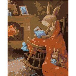 Zajac číta knižku, 40 × 50 cm, bez rámu a bez vypnutia plátna