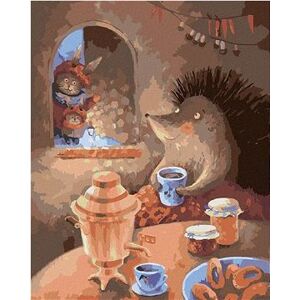 Zajac prišiel za ježkom, 40 × 50 cm, vypnuté plátno na rám
