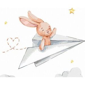 Zajac v papierovom lietadle, 40×50 cm, bez rámu a bez vypnutia plátna