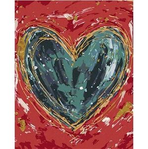 Zelené srdce na červenom pozadí II (Haley Bush), 40×50 cm, vypnuté plátno na rám