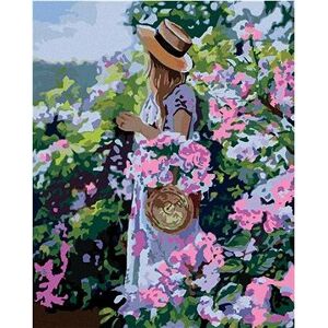 Žena v klobúku pri kvetoch, 40×50 cm, bez rámu a bez vypnutia plátna