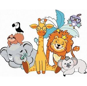 Žirafa, slon, lev, koala, tukan a ďalšie zvieratká, 40×50 cm, bez rámu a bez vypnutia plátna