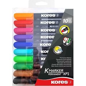 KORES K-MARKER permanentný, guľatý hrot 3 mm – sada 10 farieb