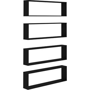 Shumee - Nástenné obdĺžnikové, 4 ks čierne, 100 × 15 × 30 cm, drevotrieska, 807083