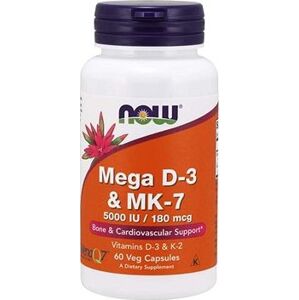 Now® Foods Mega D3 & MK-7, Vitamín d3 5000 IU & Vitamín K2 180 ug, 60 kapslí