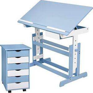 Tectake písací stôl rastúci s pojazdným kontajnérom modrý